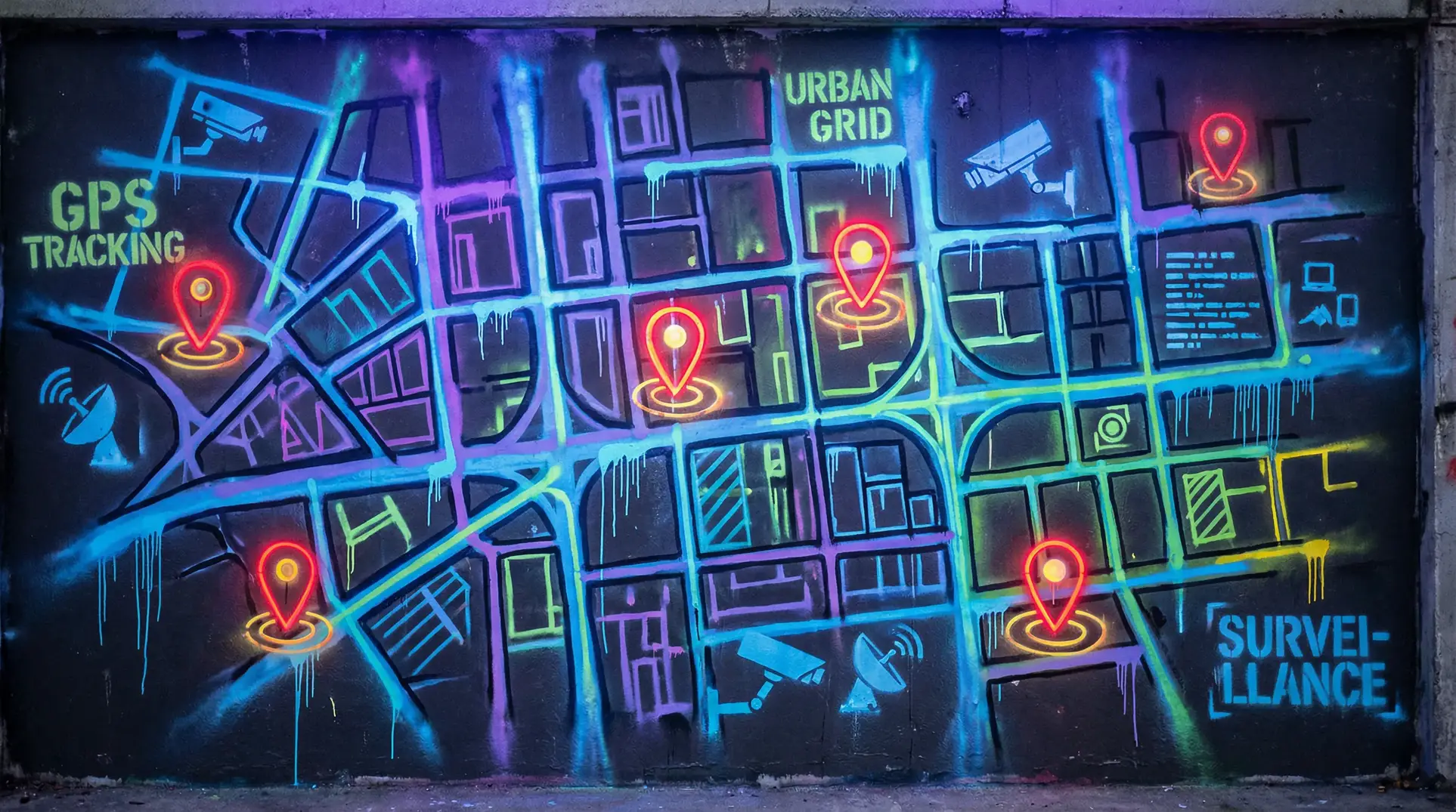 符文奥金棒 狗仔追踪地图 - 城市涂鸦风格